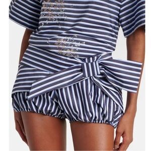 NWT Paco Rabanne Striped Cotton Poplin Bow Ruched Bloomer Blue Shorts Dua Lipa